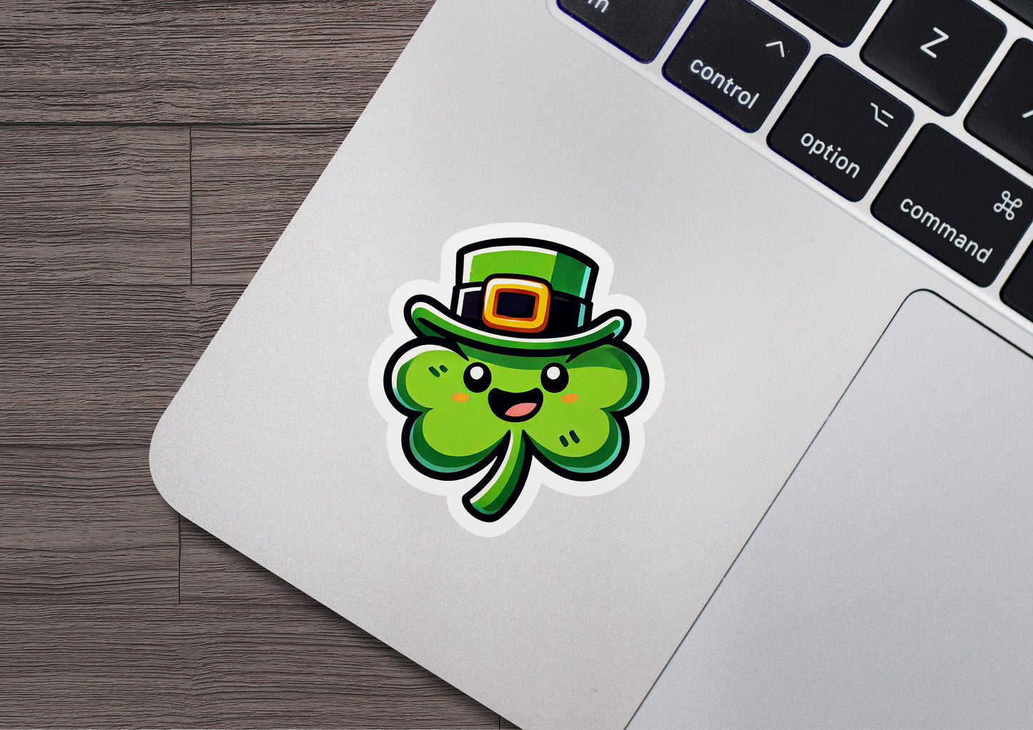 a sticker of a shamrock with a hat on it