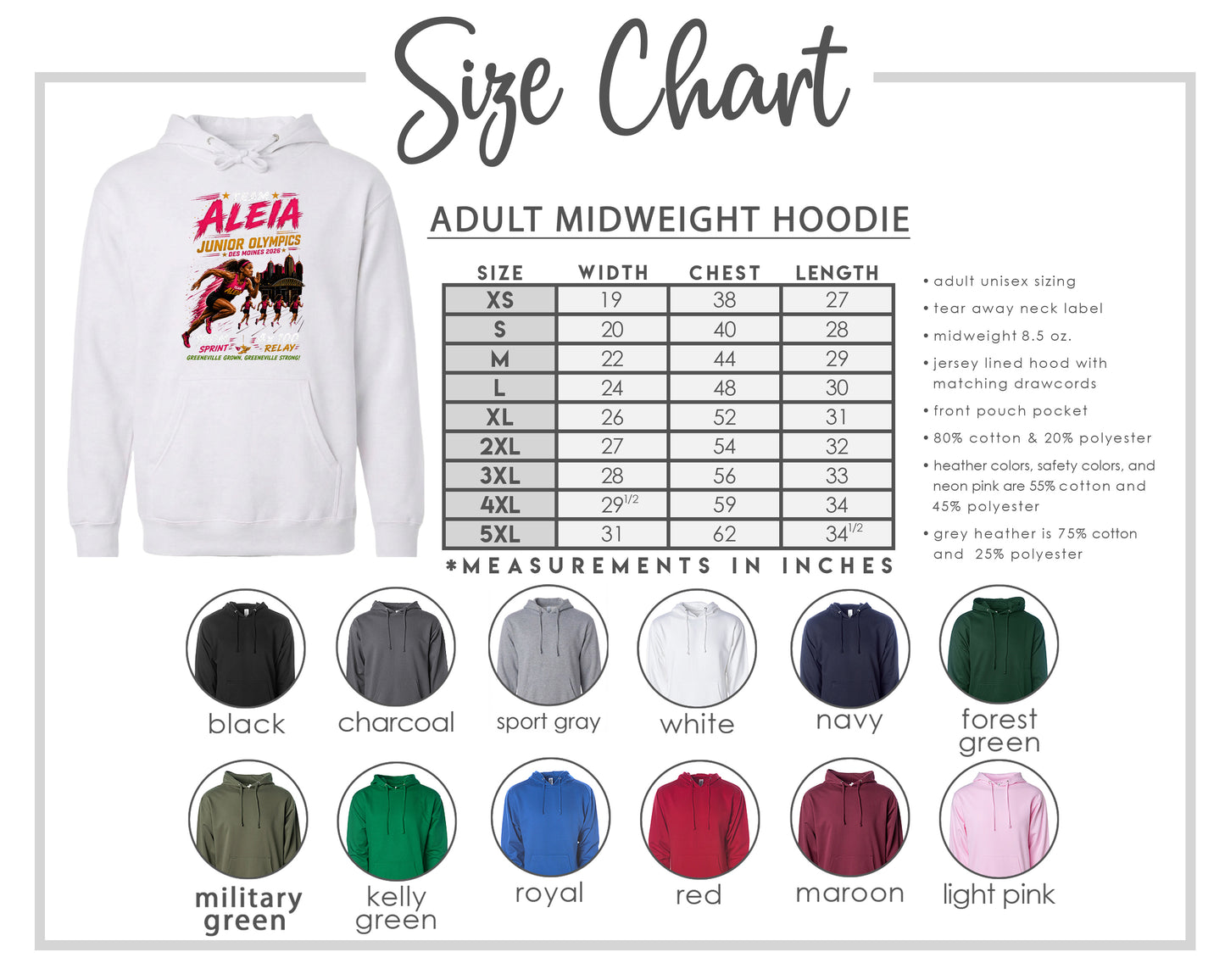 ADULT Team Aleia Full Chest Logo T Shirt | Hoodie | Long Sleeve | Sweatshirt | Crew Neck | Tank Top