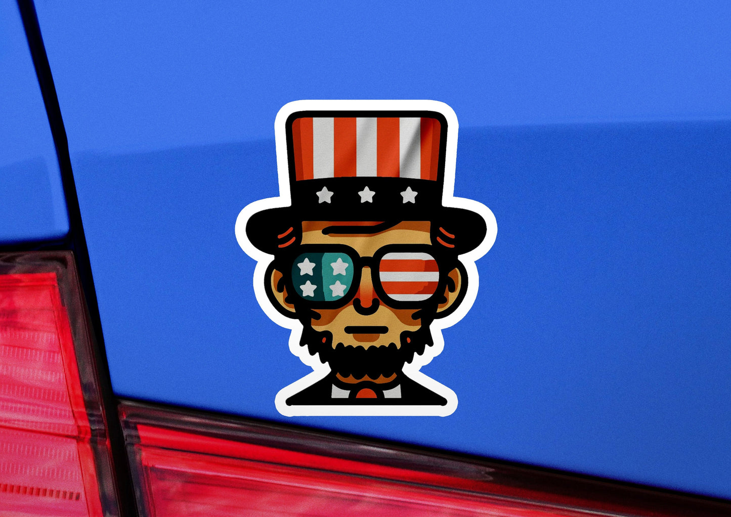 a sticker of a man with a top hat and glasses