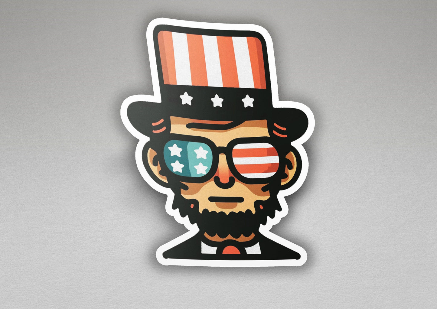 a sticker of a man wearing a top hat and sunglasses