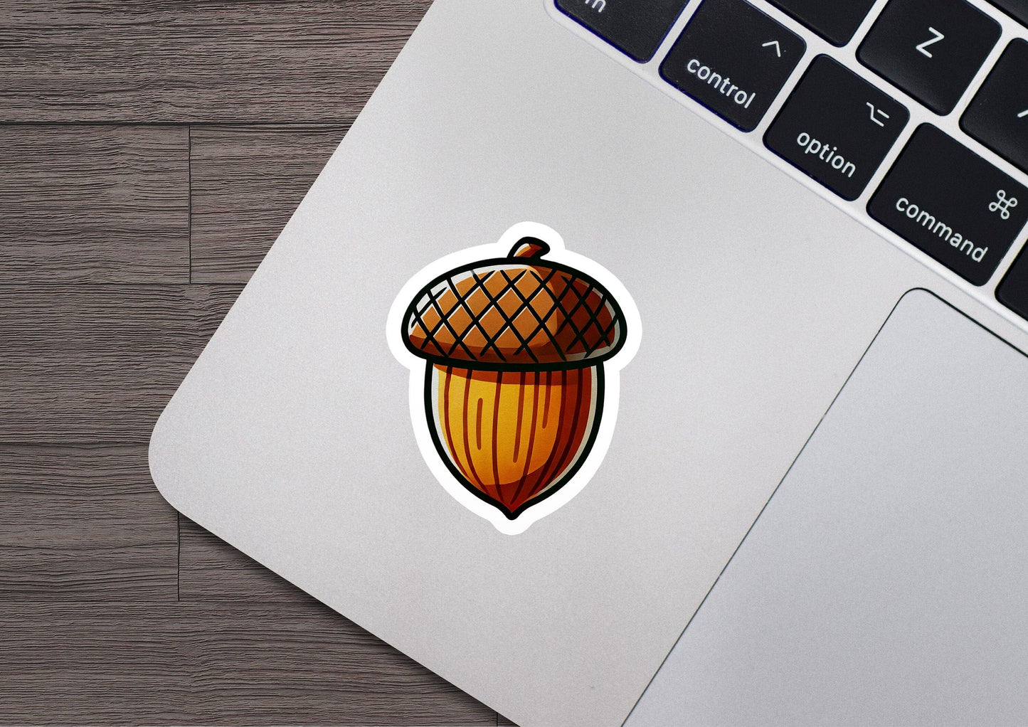 a laptop with a sticker of an acorn on it