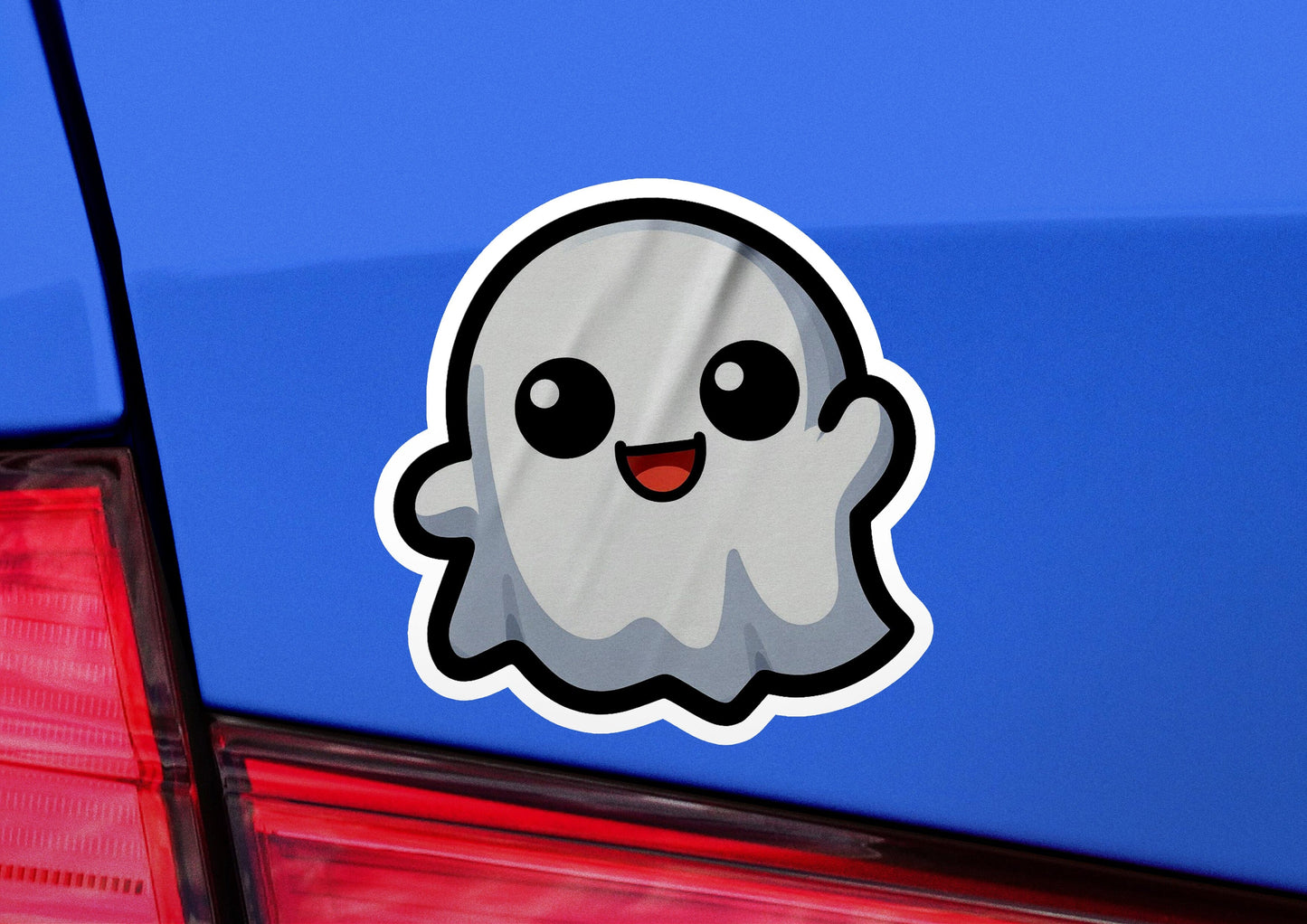a sticker of a ghost on the back of a car