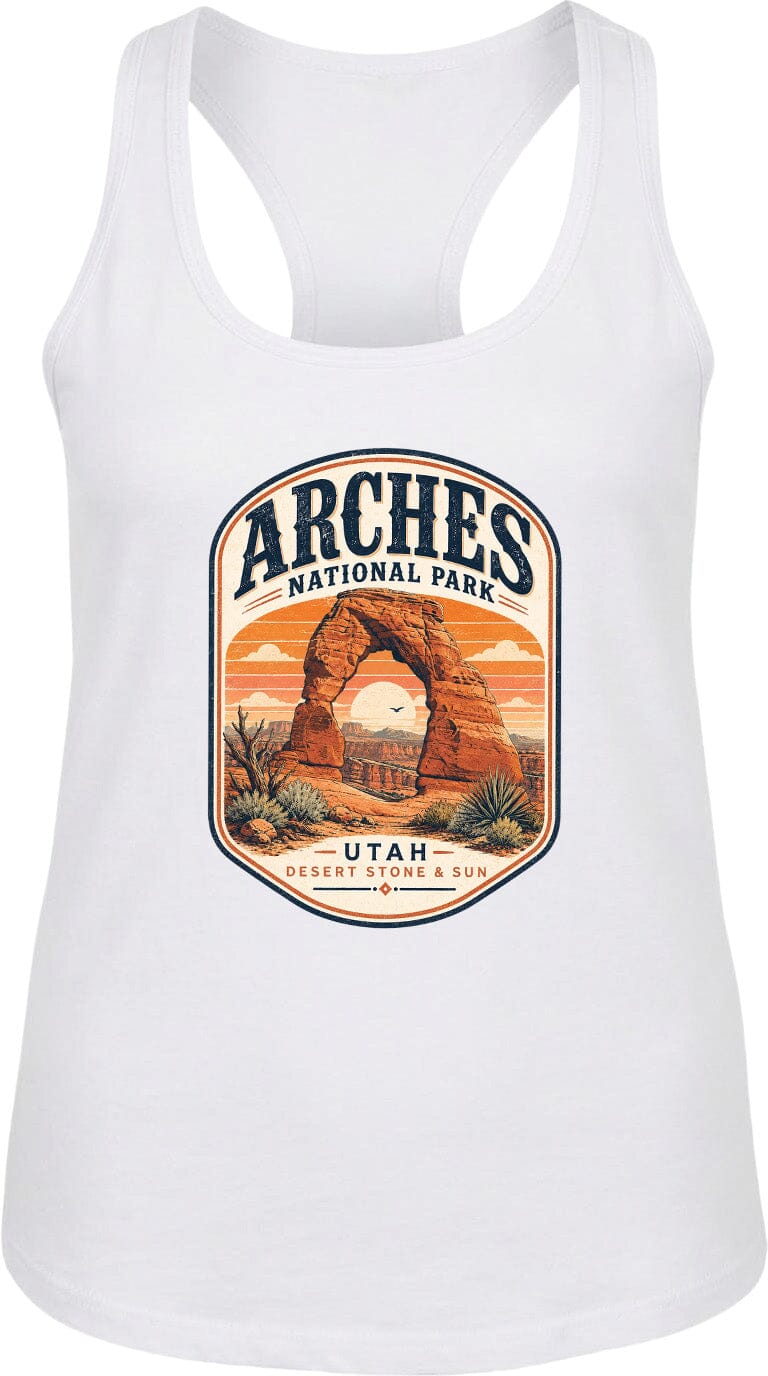 ADULT Arches National Park Badge Chest Logo T Shirt | Hoodie | Long Sleeve | Sweatshirt | Crew Neck | Tank Top 1 Fiesta Doodle waterproof vinyl sticker. dishwasher safe outdoor sticker.