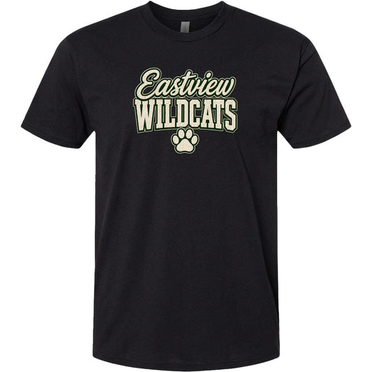 A black t-shirt with the text "Eastview Wildcats" printed on it.