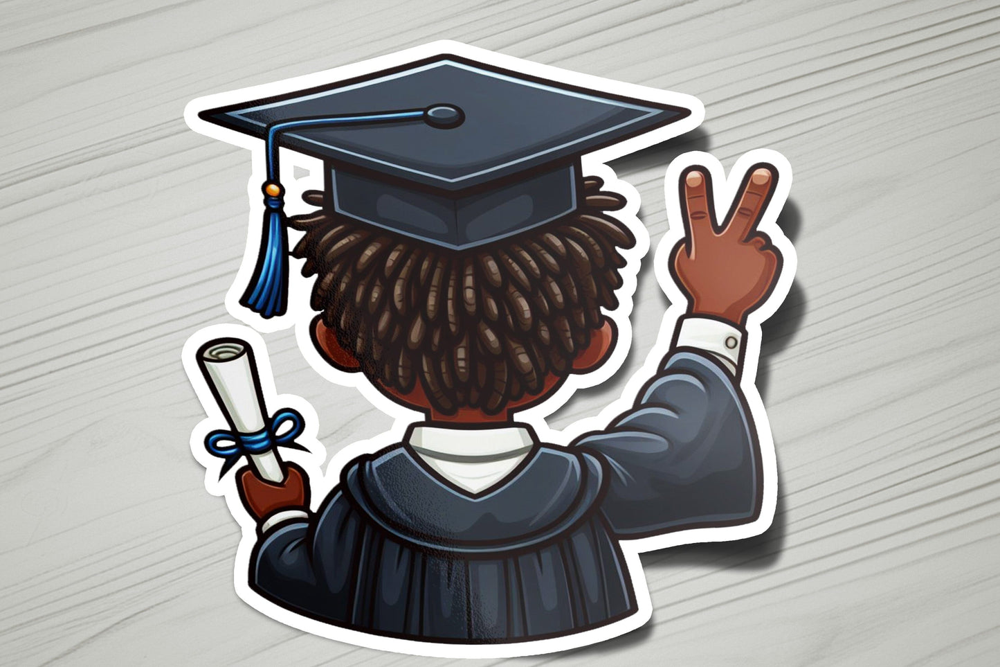 a sticker of a person wearing a graduation cap