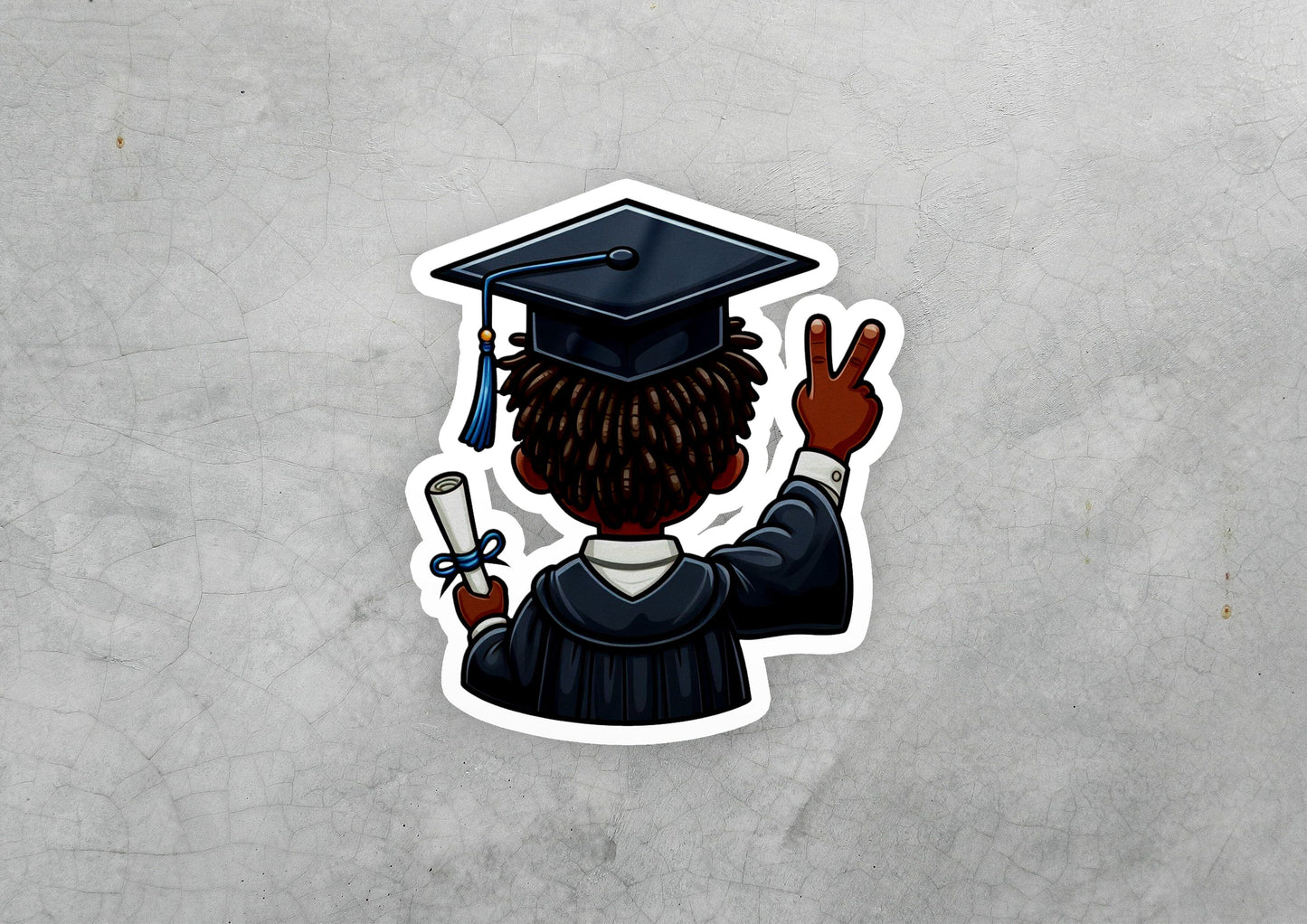 a sticker of a person wearing a graduation cap