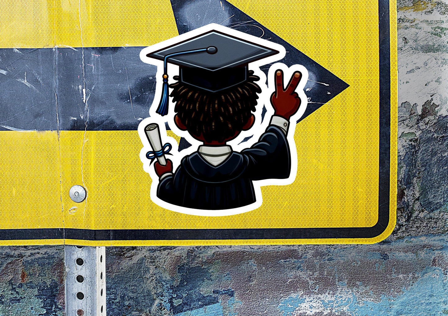 a sticker of a person wearing a graduation cap