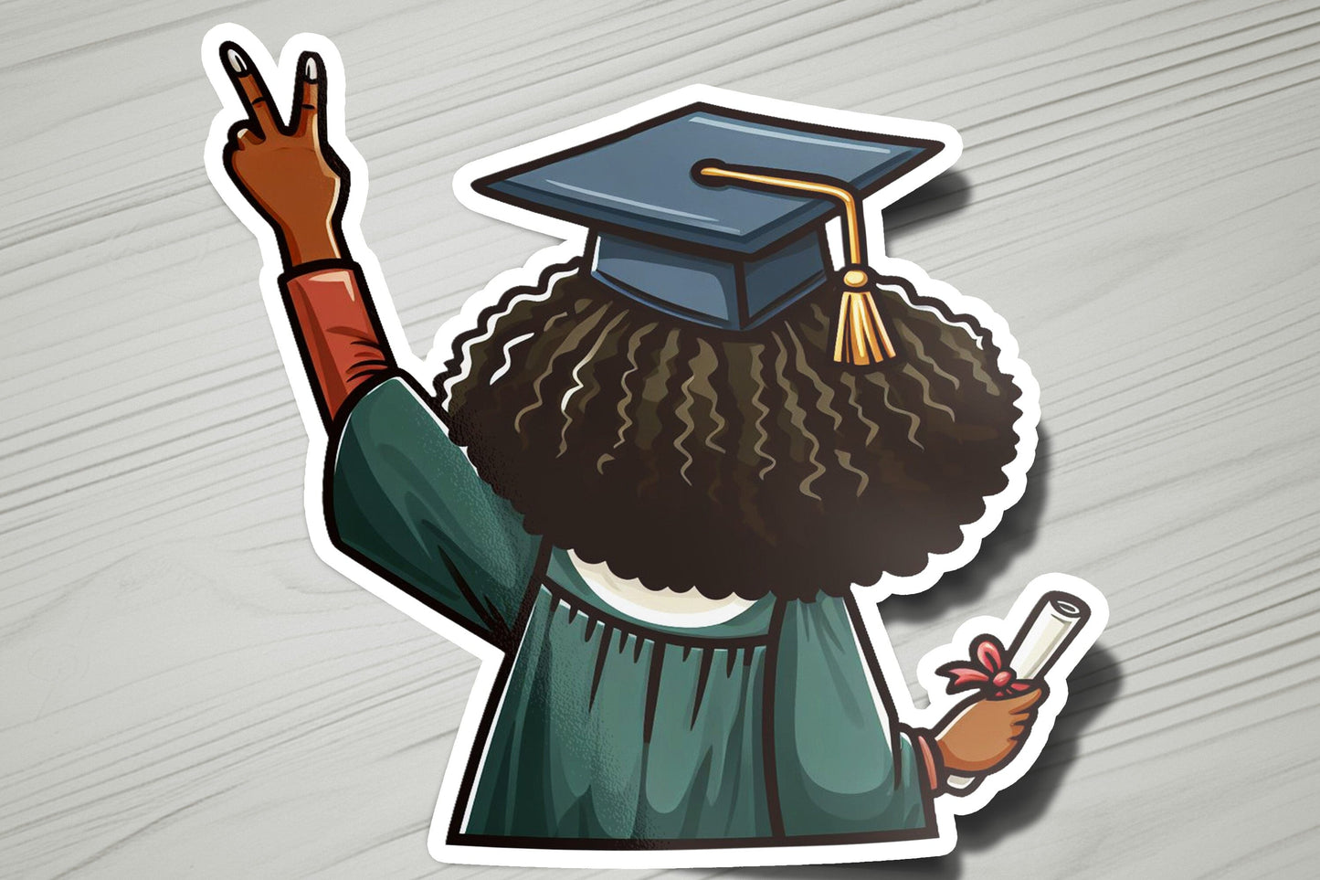 a sticker of a person wearing a graduation cap