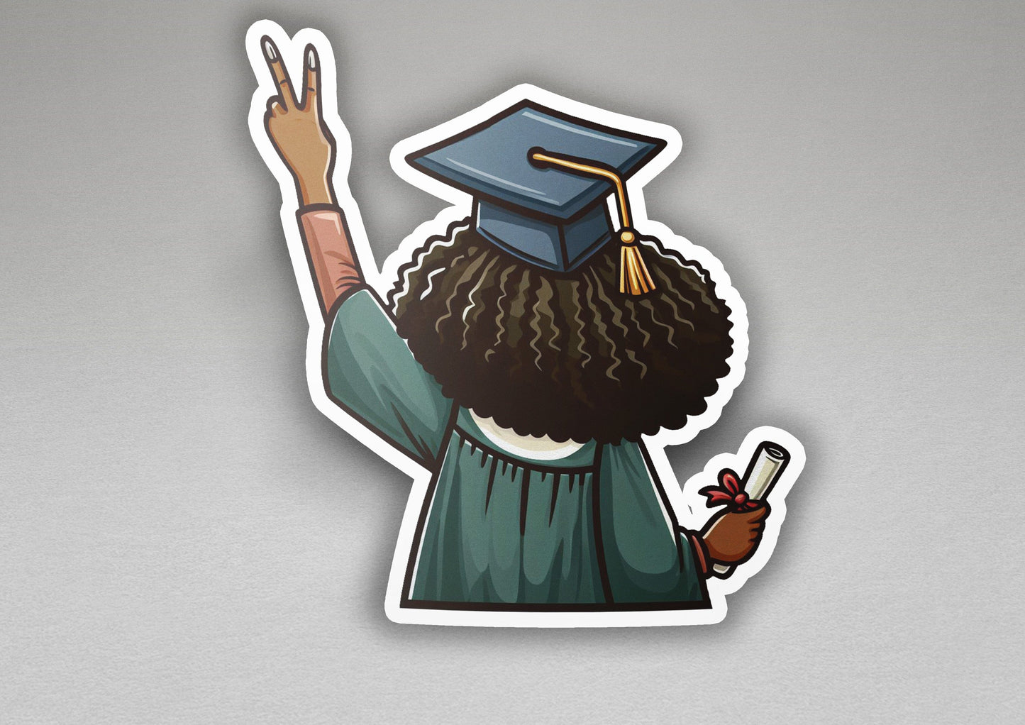 a sticker of a person with a graduation cap on