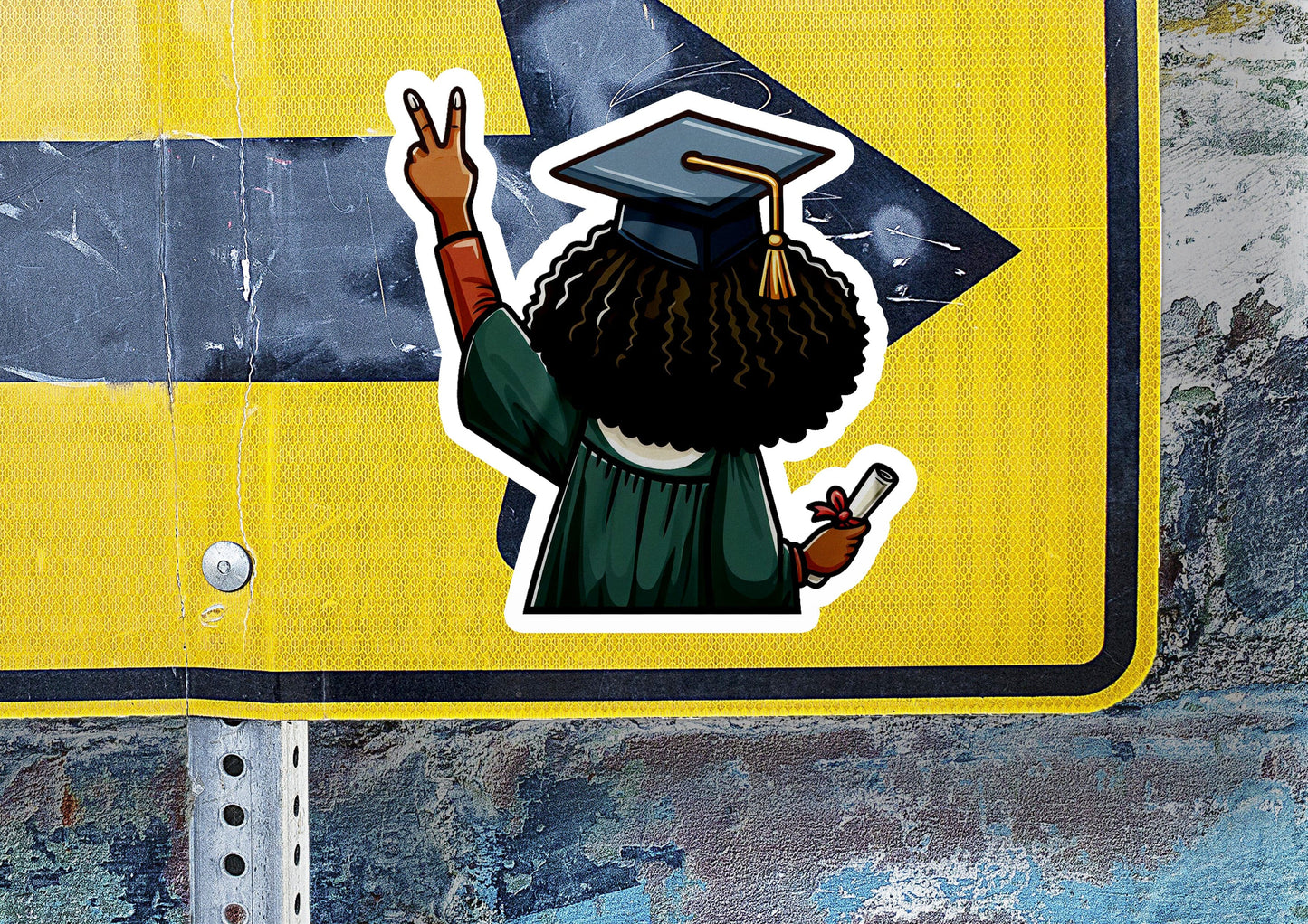 a sticker of a person wearing a graduation cap