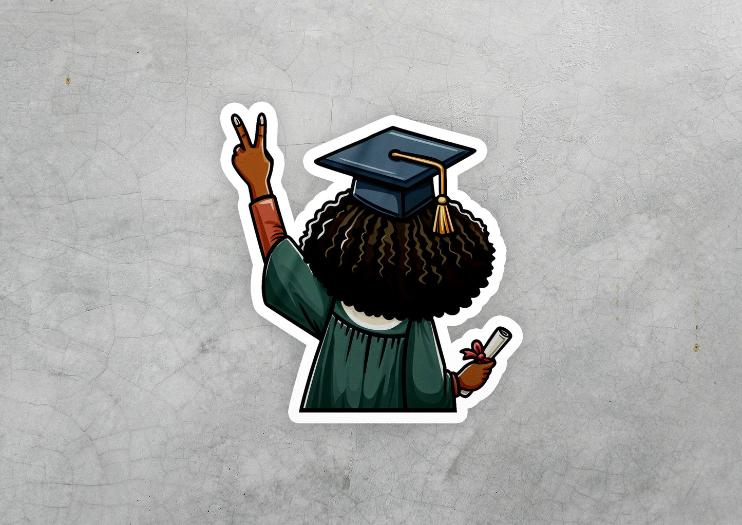 a sticker of a man with a graduation cap on