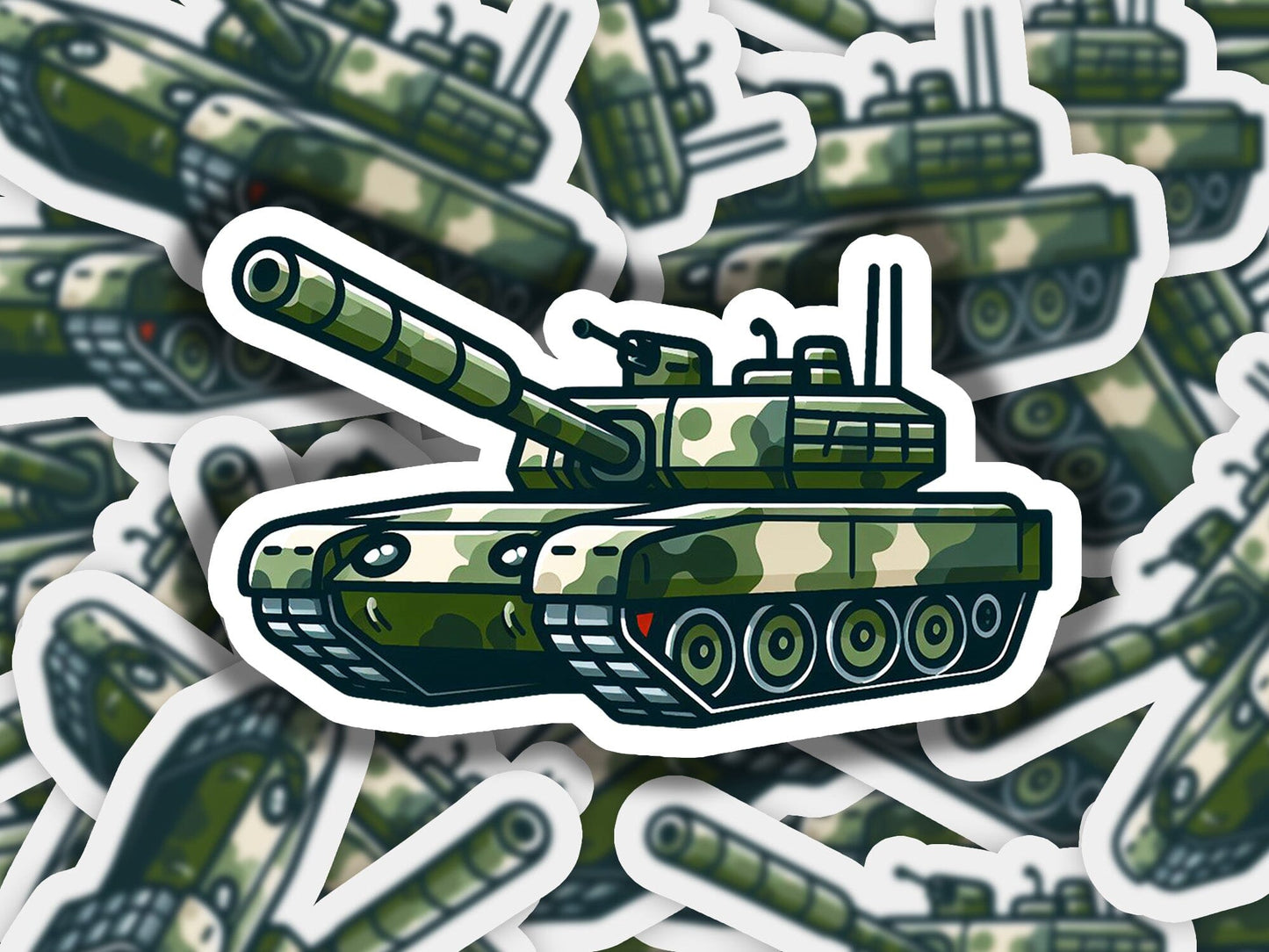 a bunch of stickers with a tank on them