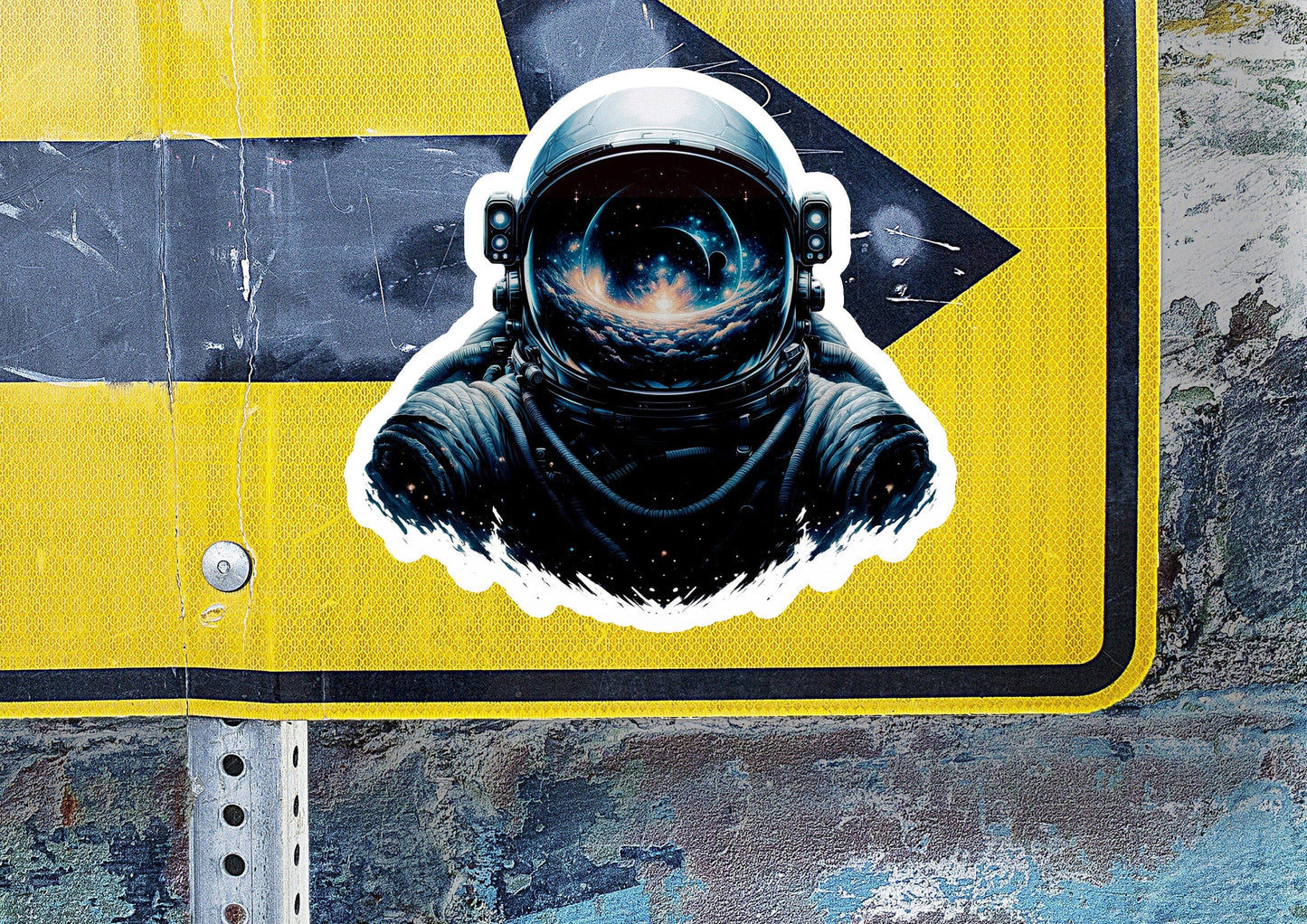 a sticker of a man in a space suit