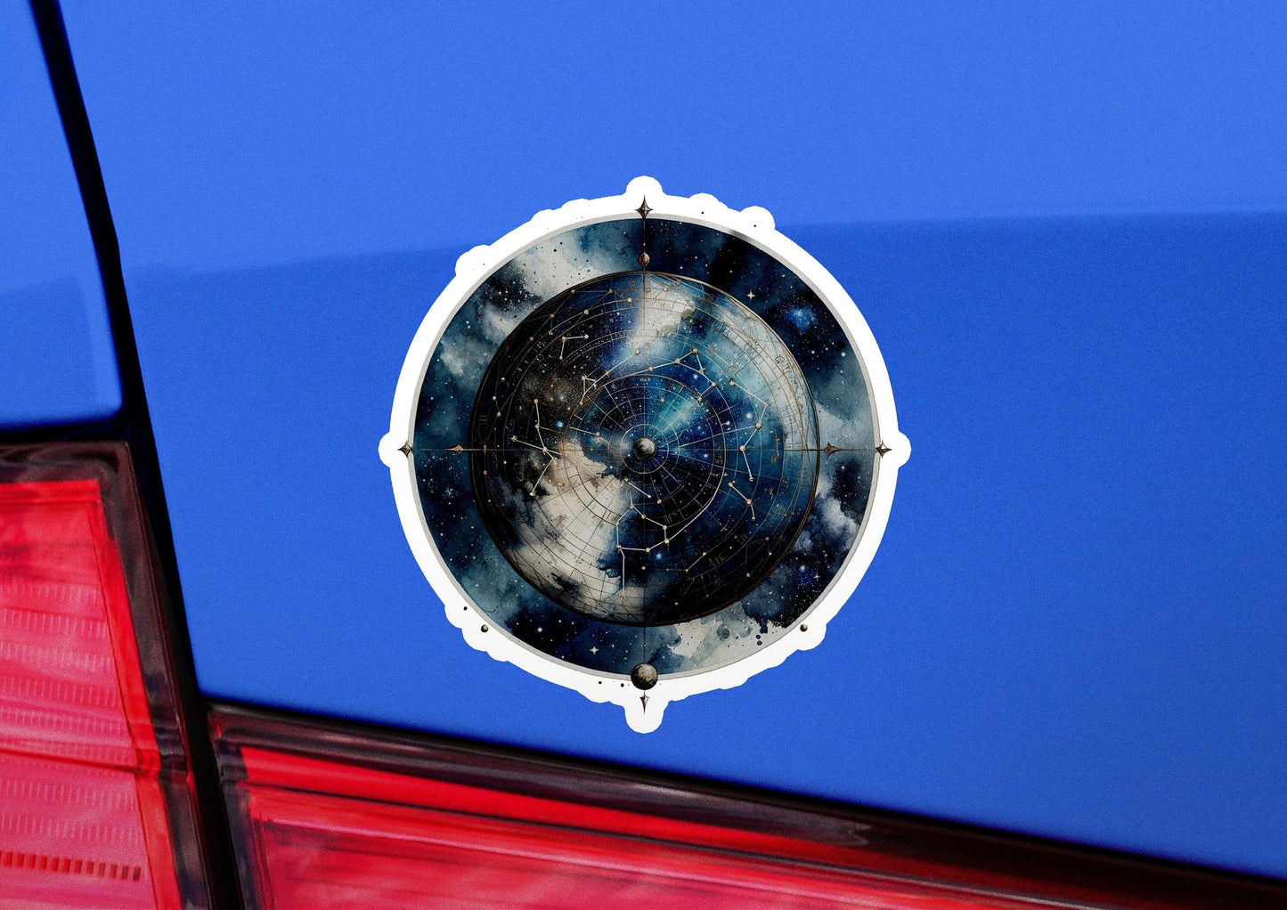 a car with a sticker with a picture of the stars in the sky