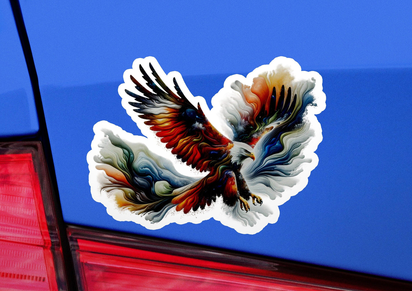 an eagle sticker on the back of a car