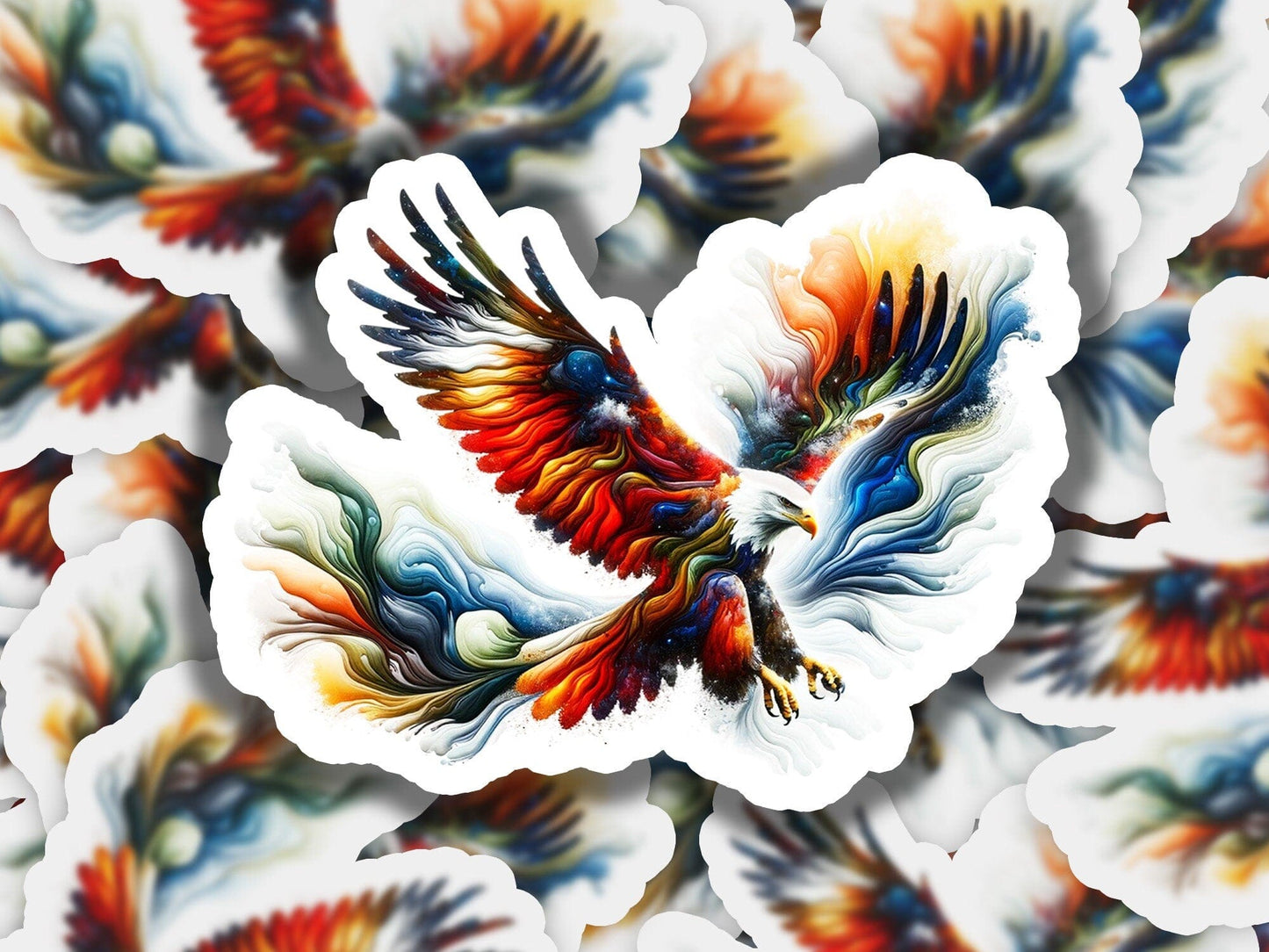 a colorful bird of prey flying through the air