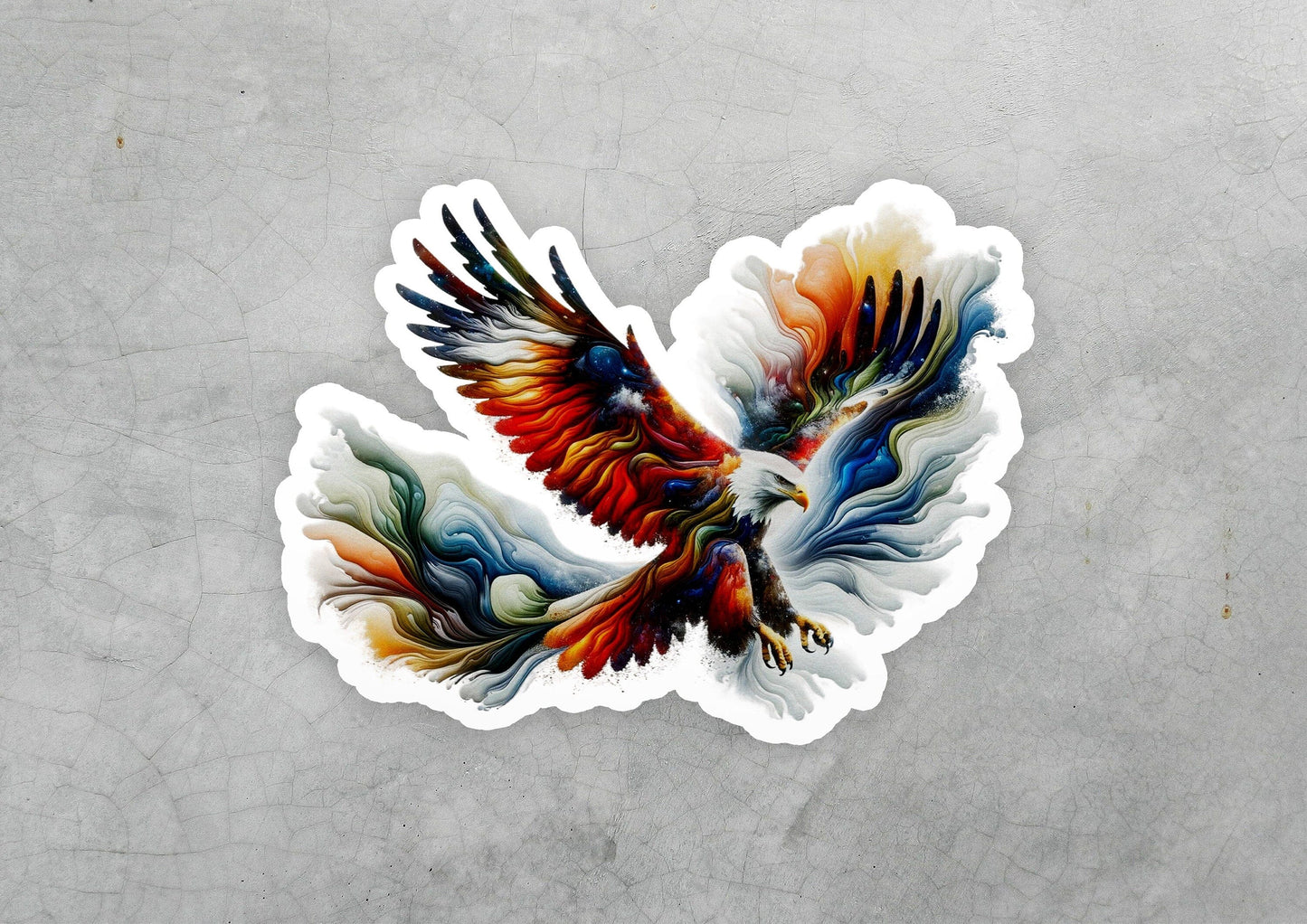 a sticker of a colorful bird flying