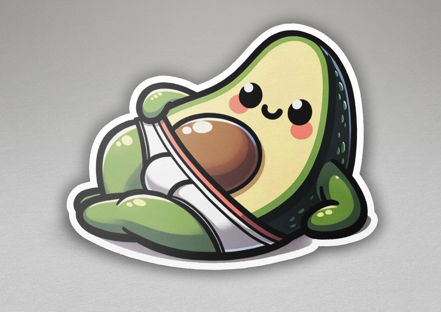 a sticker of an avocado sitting on top of a table
