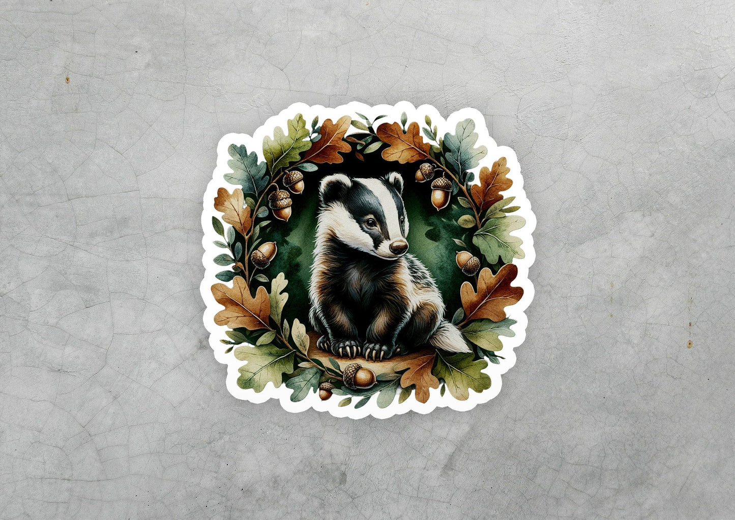 a sticker with a picture of a badger on it