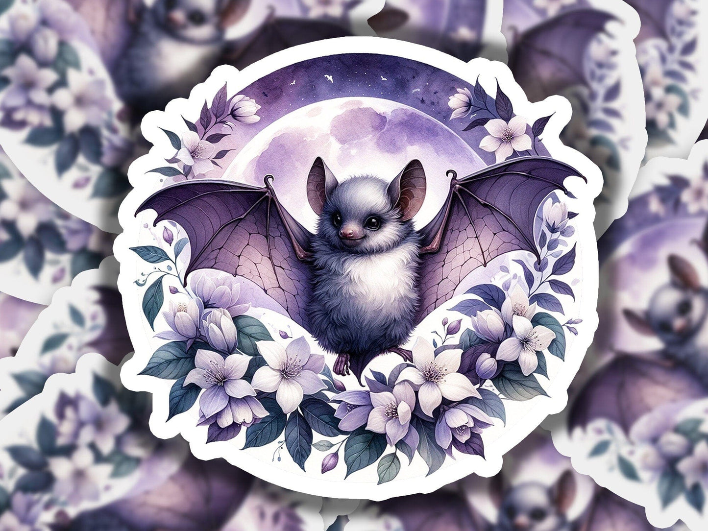 a picture of a bat with flowers around it