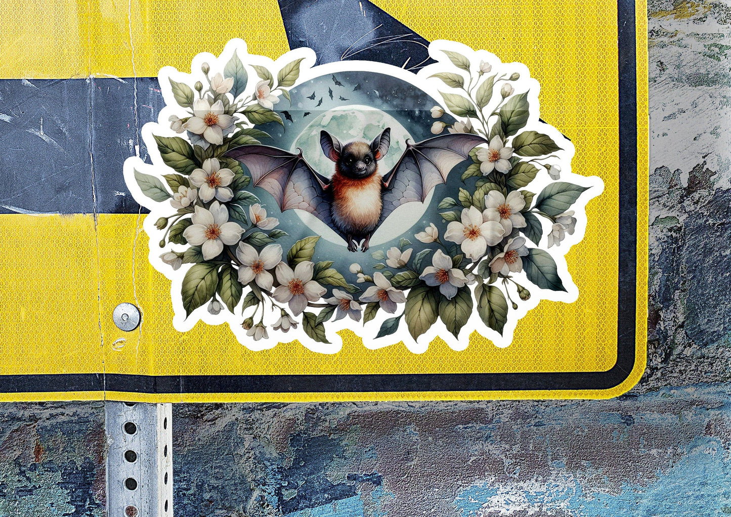 a sticker of a bat with flowers on it