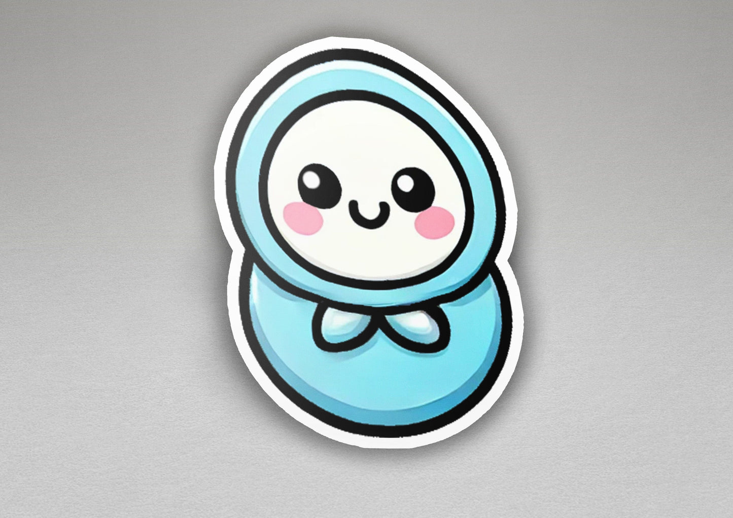 a sticker of a cartoon character in a blue hoodie