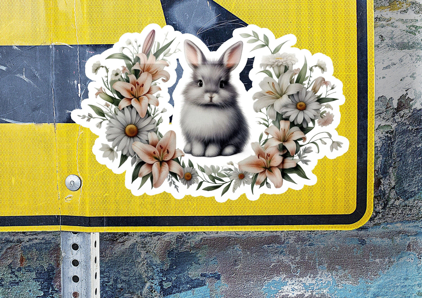 a sticker with a picture of a rabbit on it