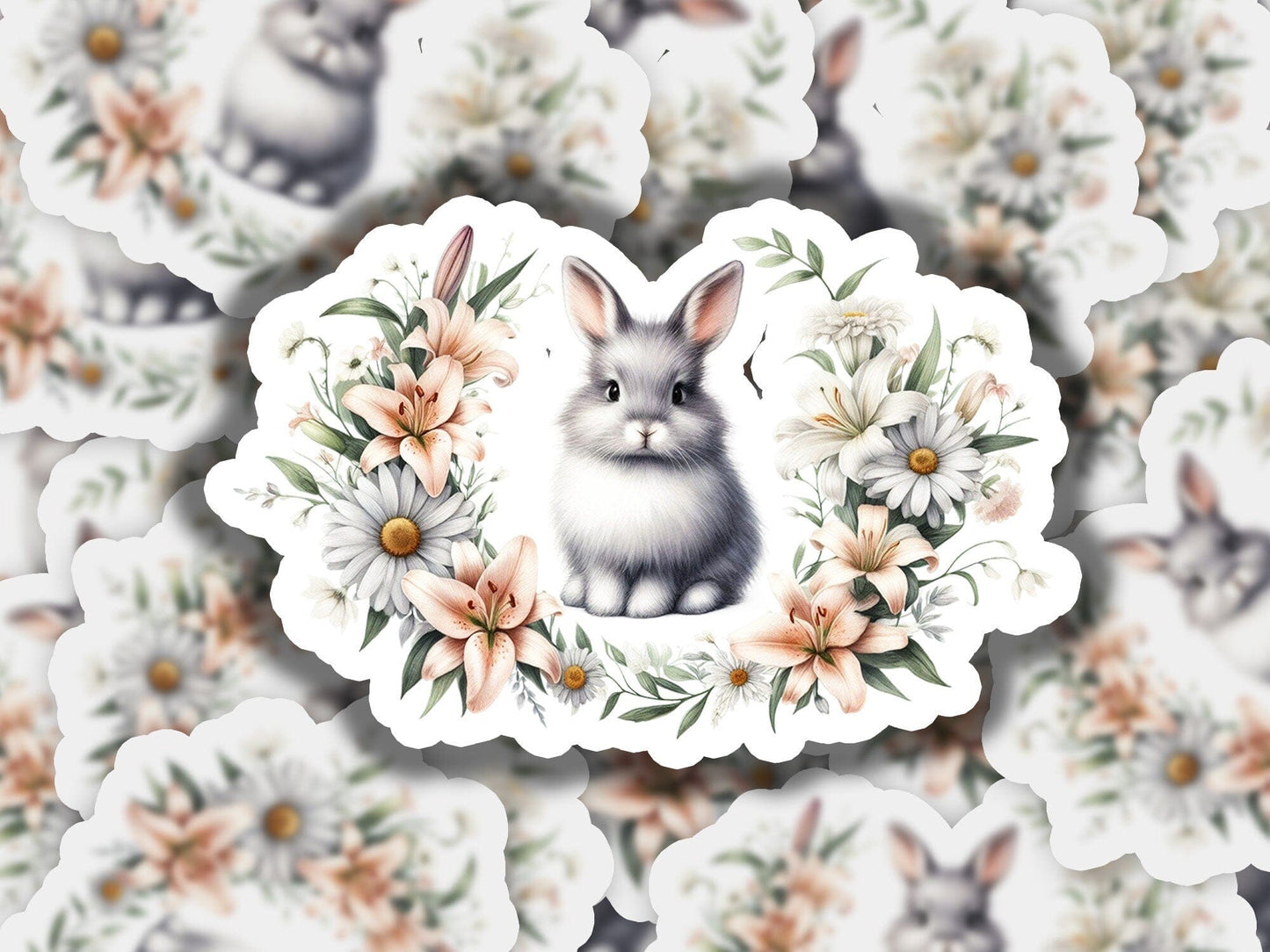 a picture of a rabbit surrounded by flowers