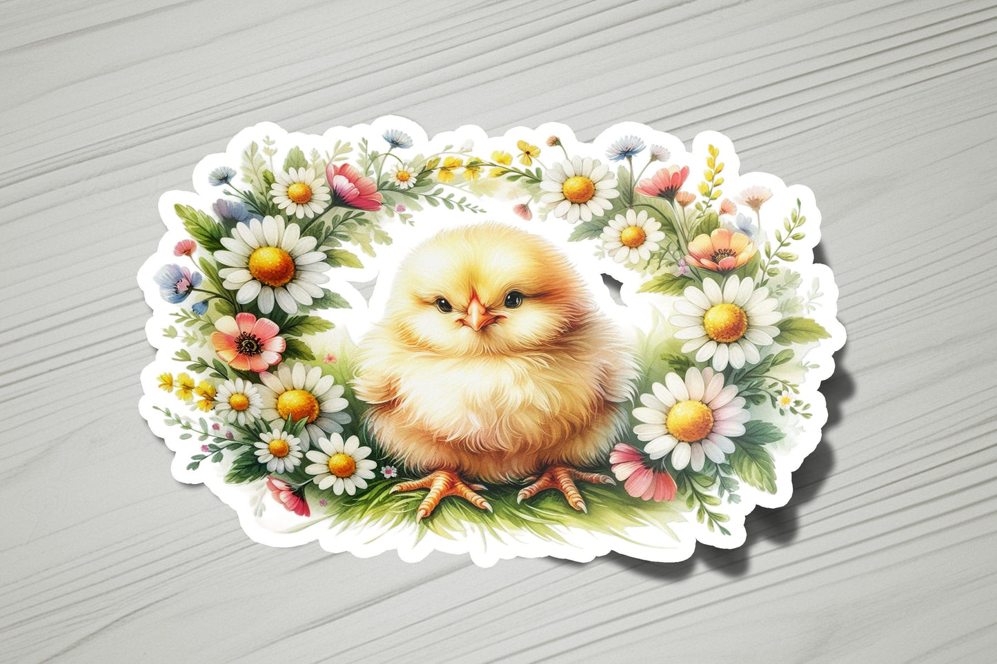 a sticker with a picture of a chicken on it