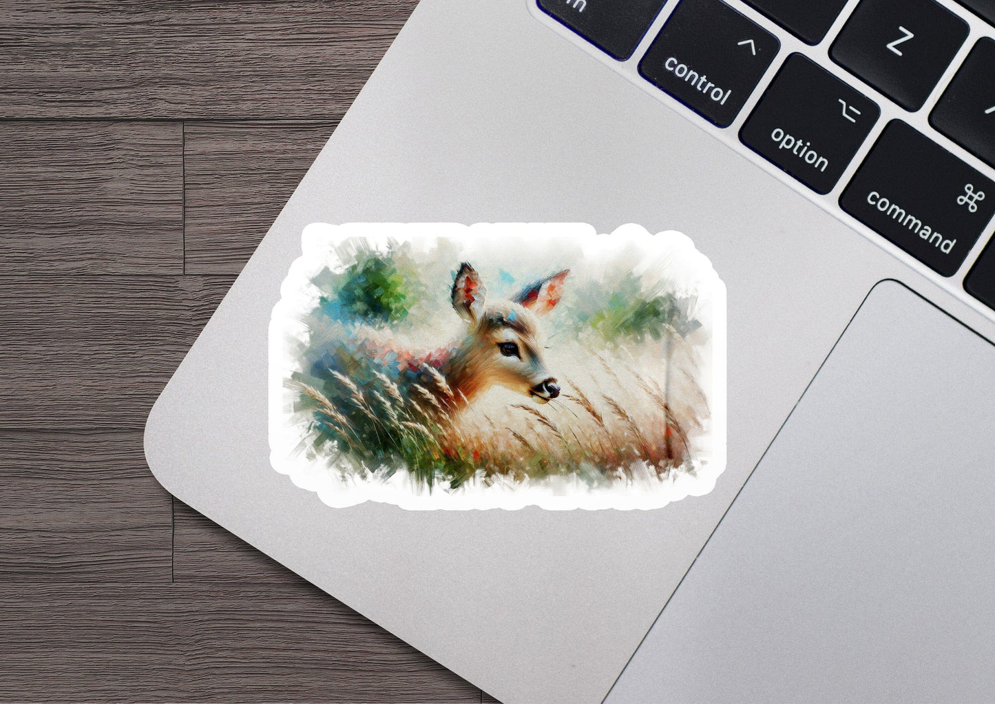 a sticker of a deer is on a laptop