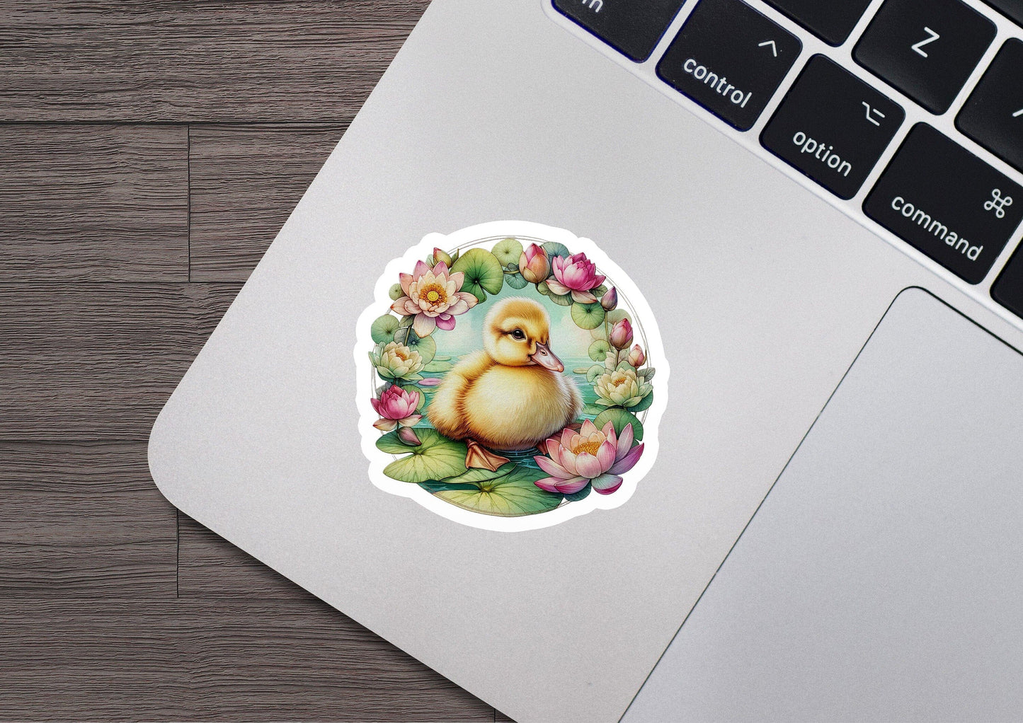 a sticker of a duck on a laptop keyboard