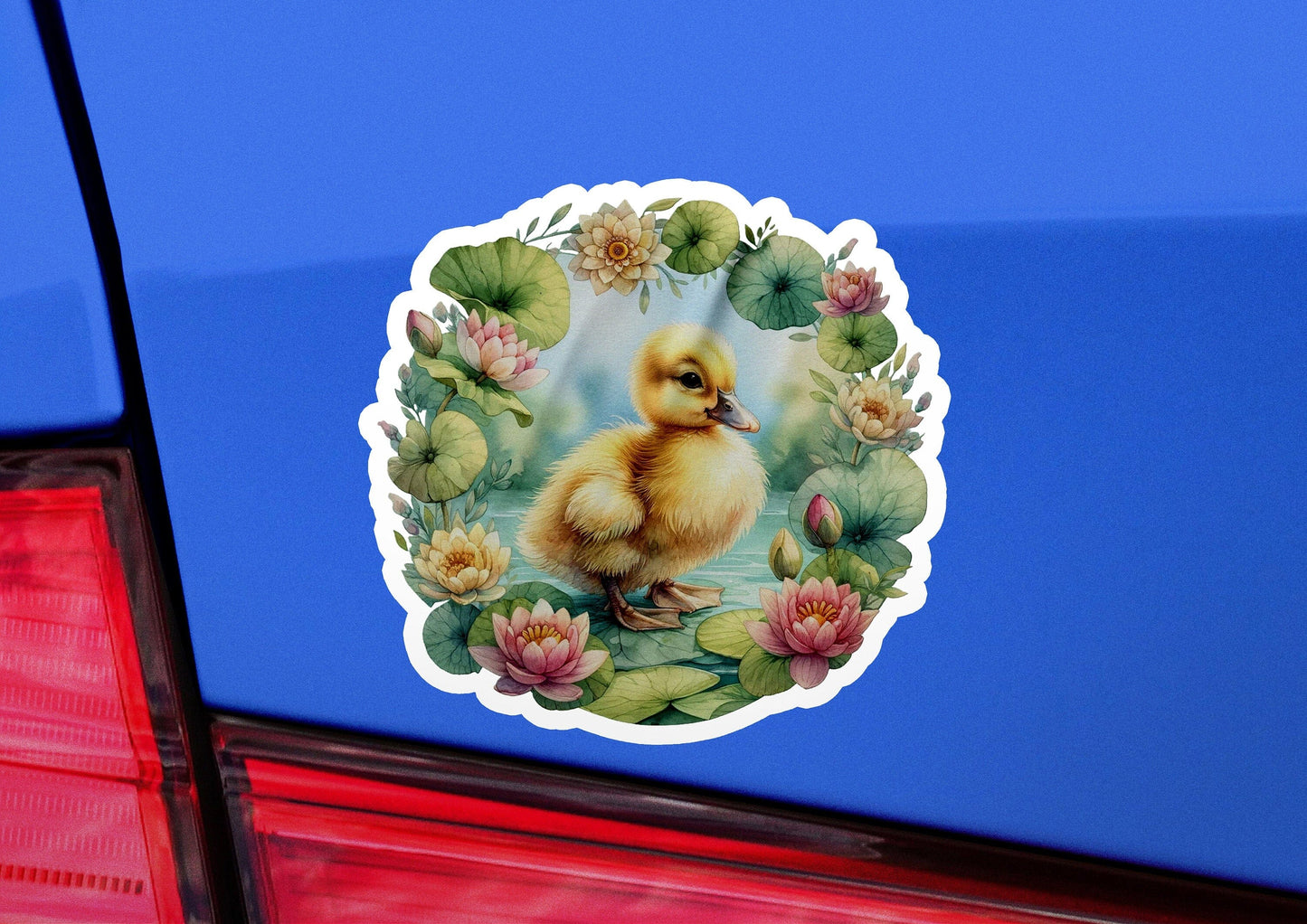 a sticker of a duck on the back of a car