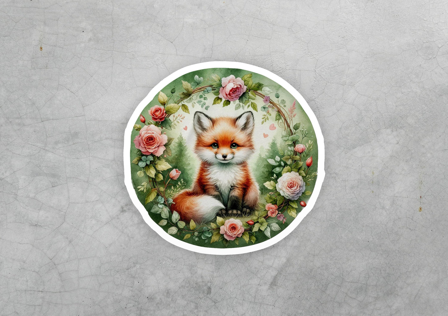 a sticker with a picture of a fox on it