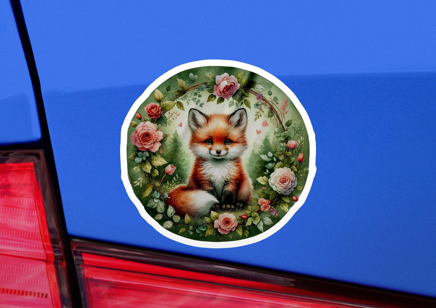 a sticker with a picture of a fox on it
