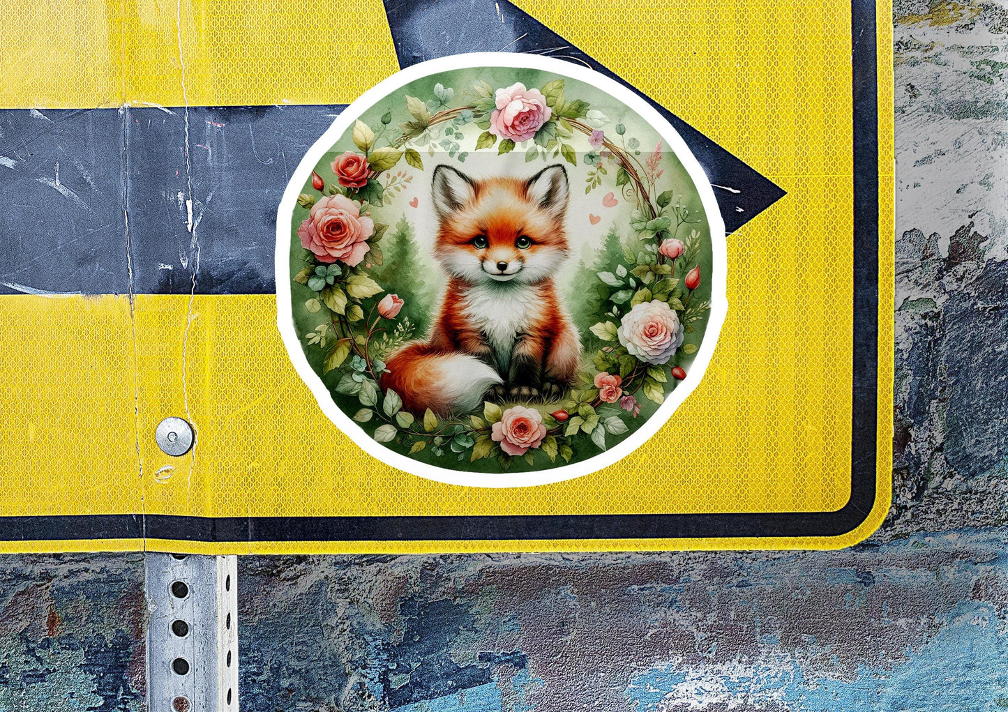 a close up of a street sign with a picture of a fox
