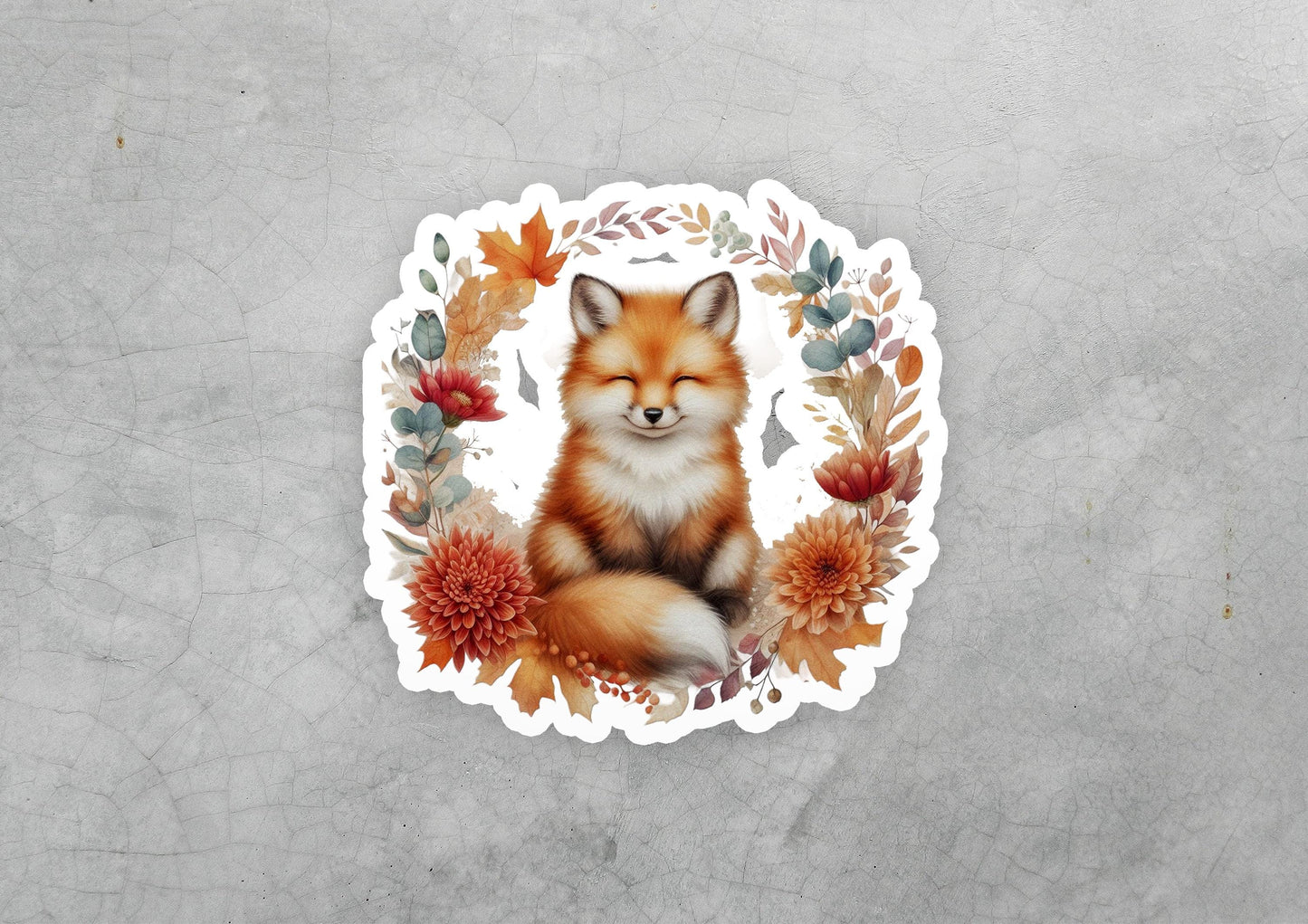 a sticker with a picture of a fox on it