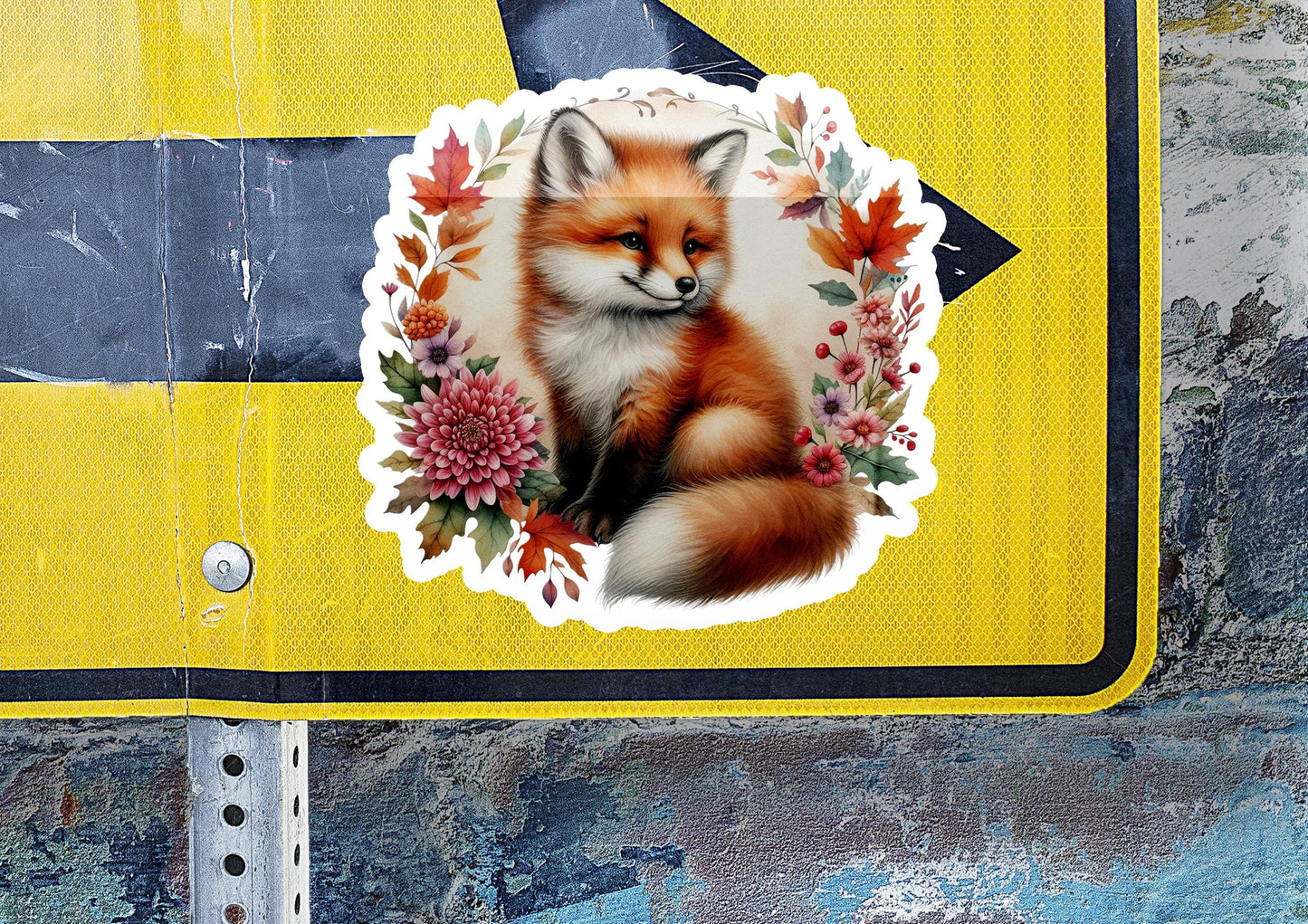a close up of a street sign with a picture of a fox