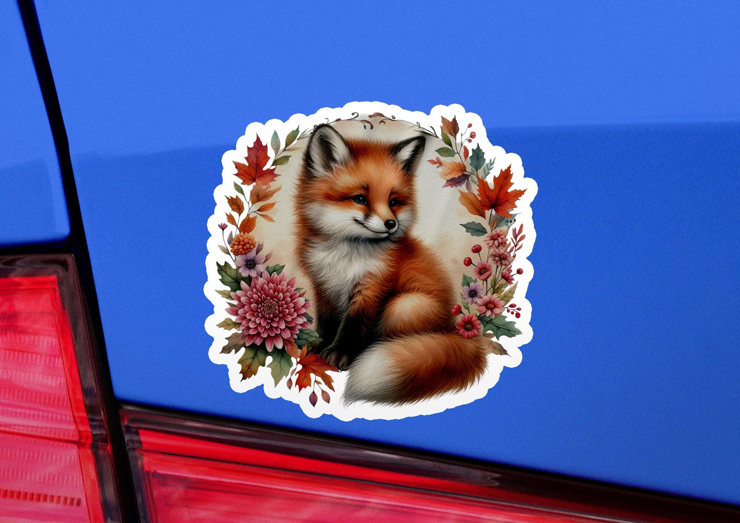 a sticker with a picture of a fox on it