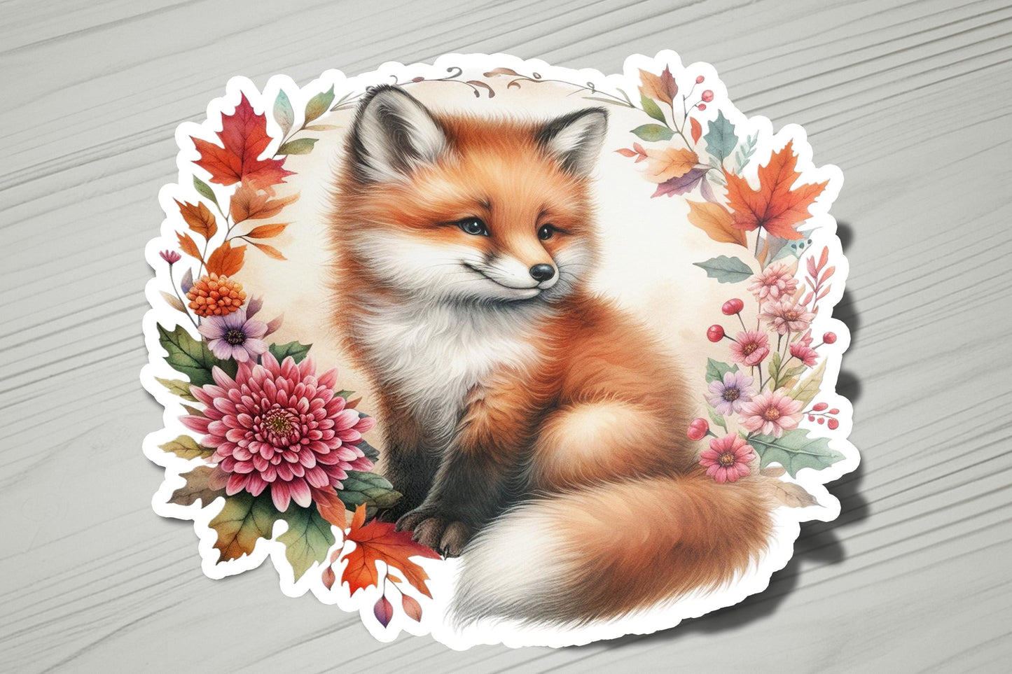 a sticker with a picture of a fox on it