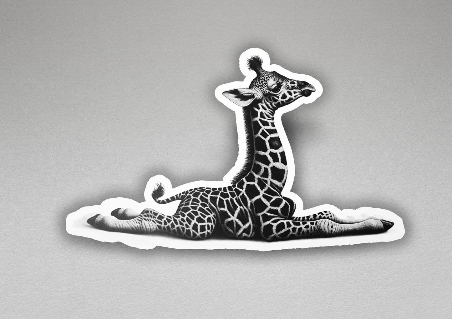 a sticker of a giraffe laying on the ground