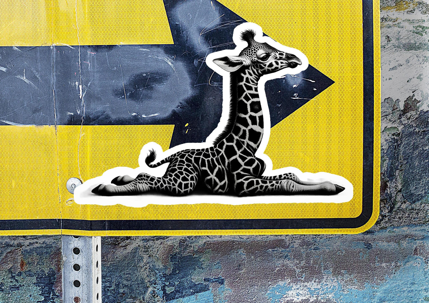 a sticker of a giraffe laying on the ground