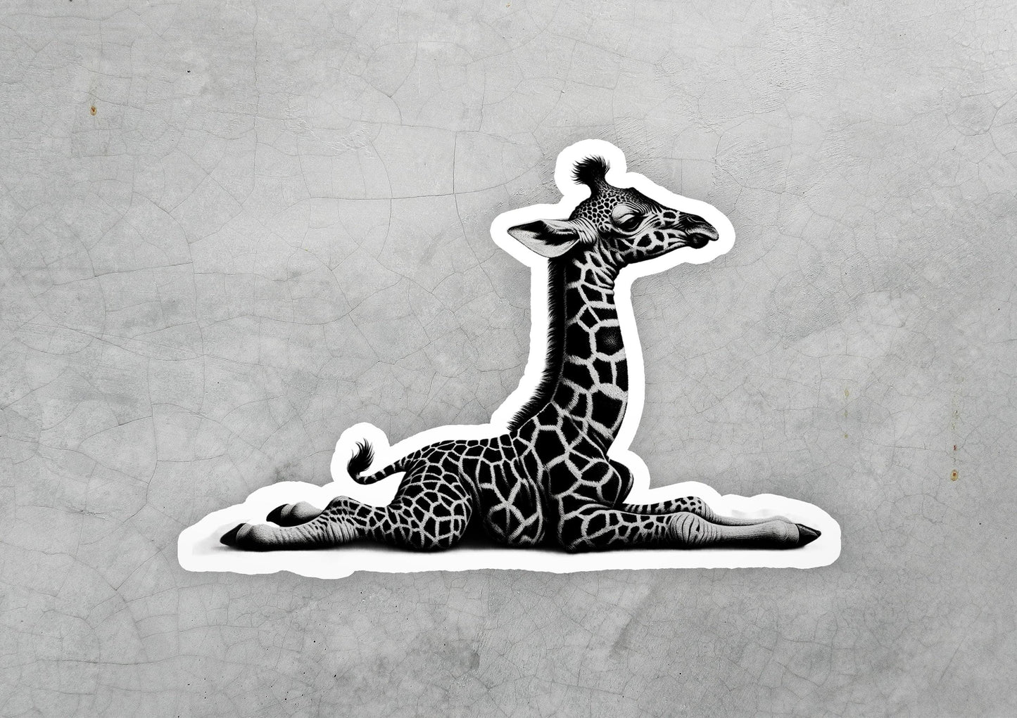a sticker of a giraffe laying on the ground
