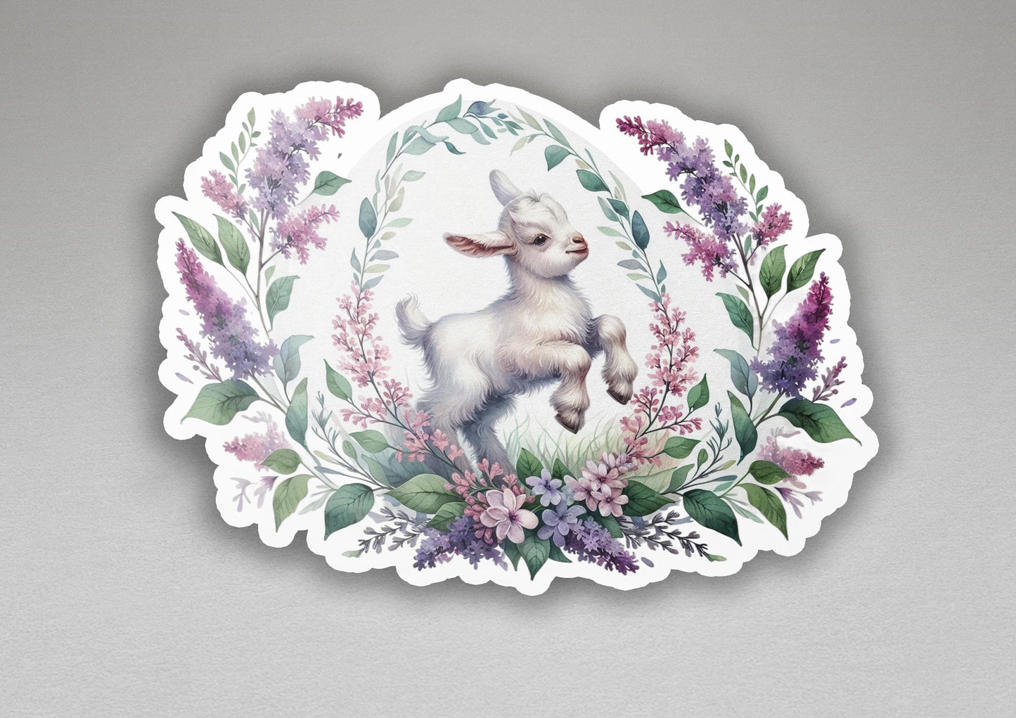 a sticker of a goat surrounded by flowers