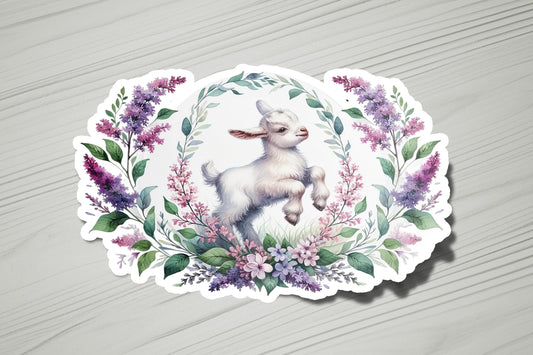 a sticker with a picture of a goat on it