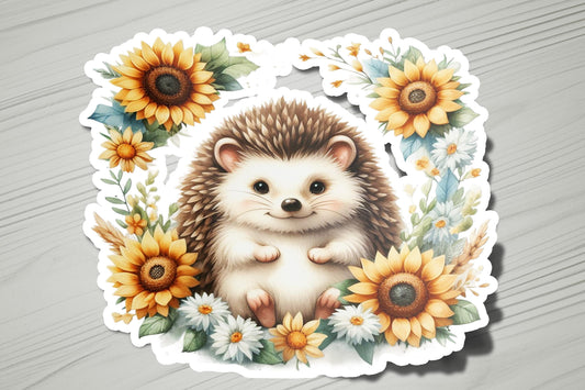 a sticker of a hedge surrounded by sunflowers