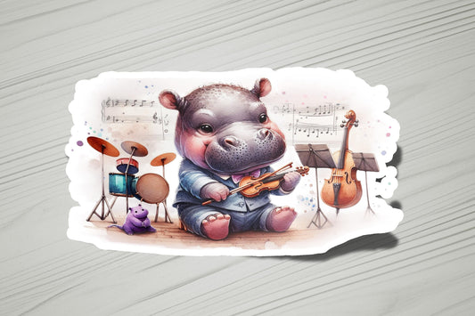 a picture of a hippo playing the violin