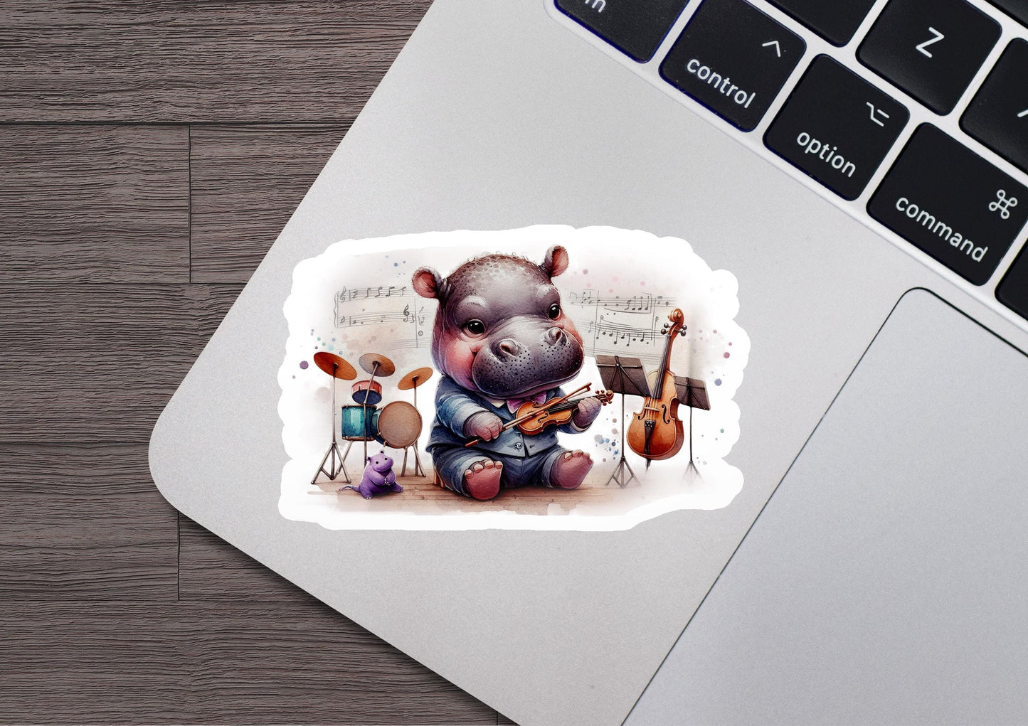 a sticker of a hippo playing the violin