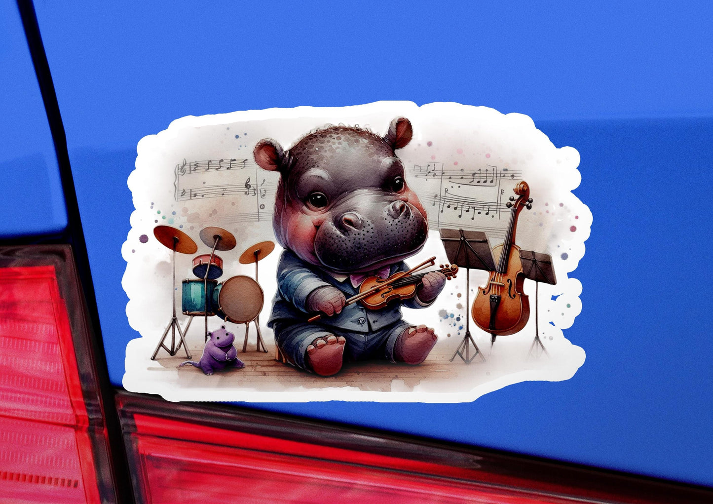 a sticker of a hippo playing the violin