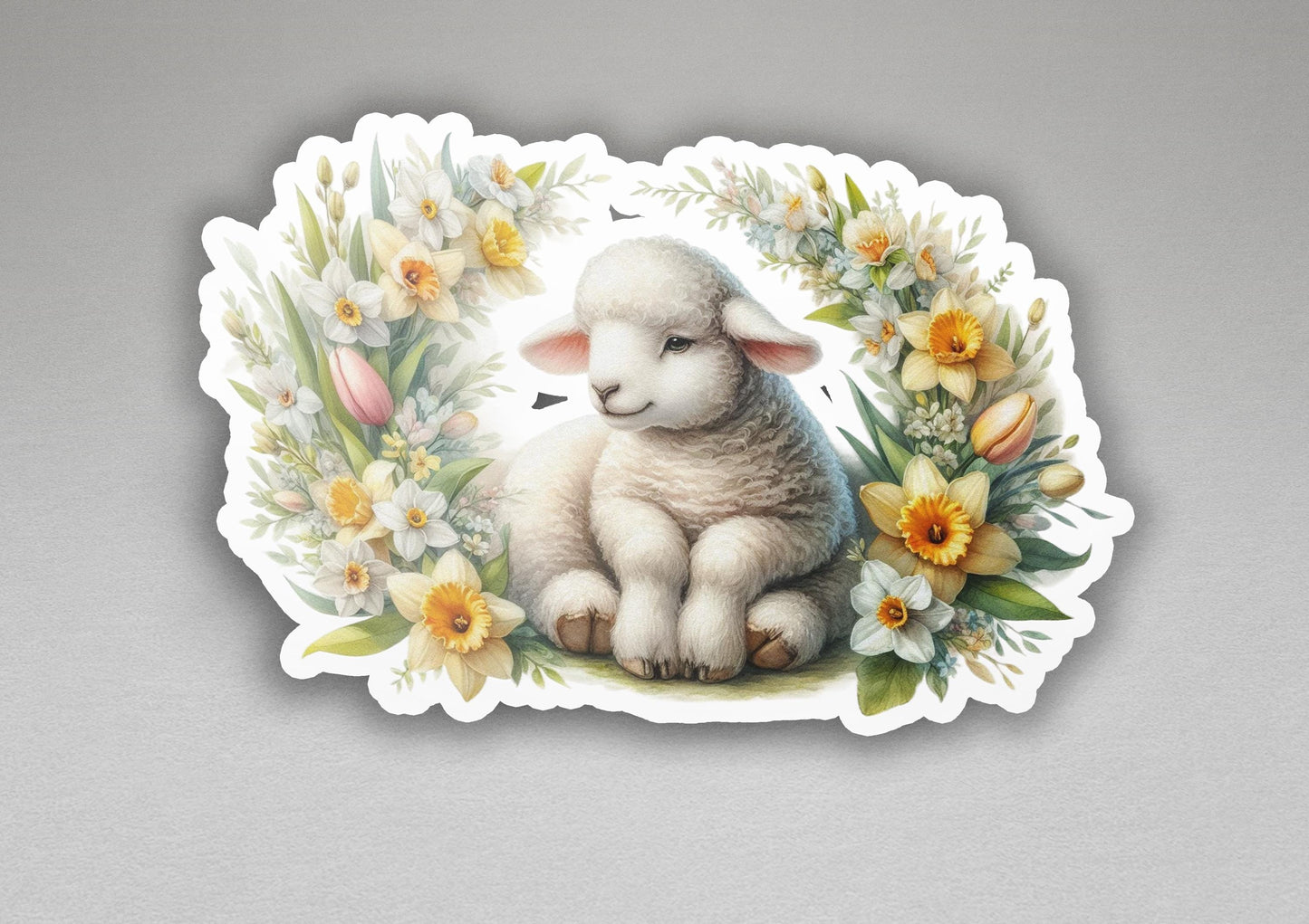 a picture of a sheep with flowers around it