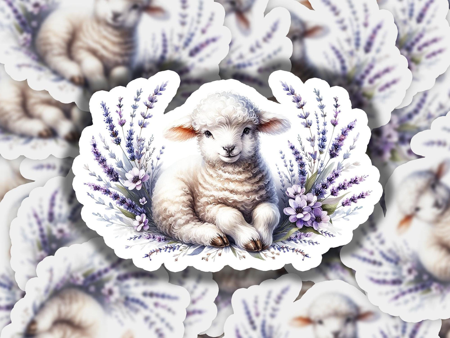 a picture of a sheep surrounded by flowers